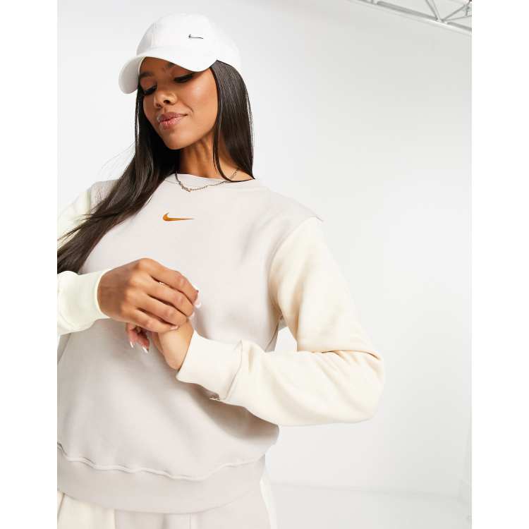 Nike Metallic Swoosh colour block sweatshirt in cream and grey