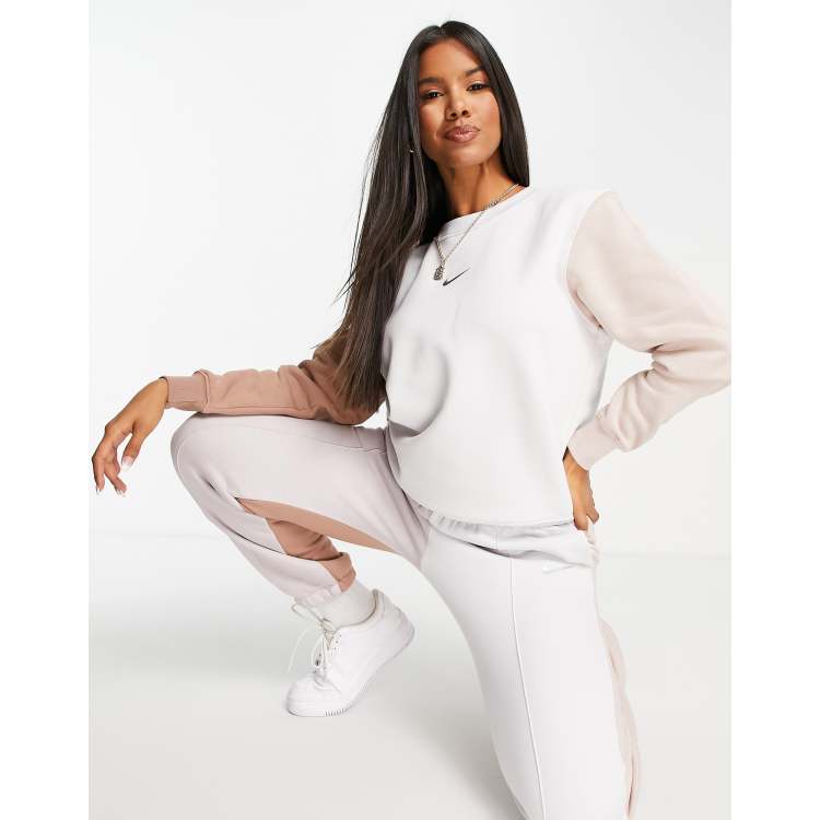 Nike Metallic Swoosh colour block sweatshirt in neutrals