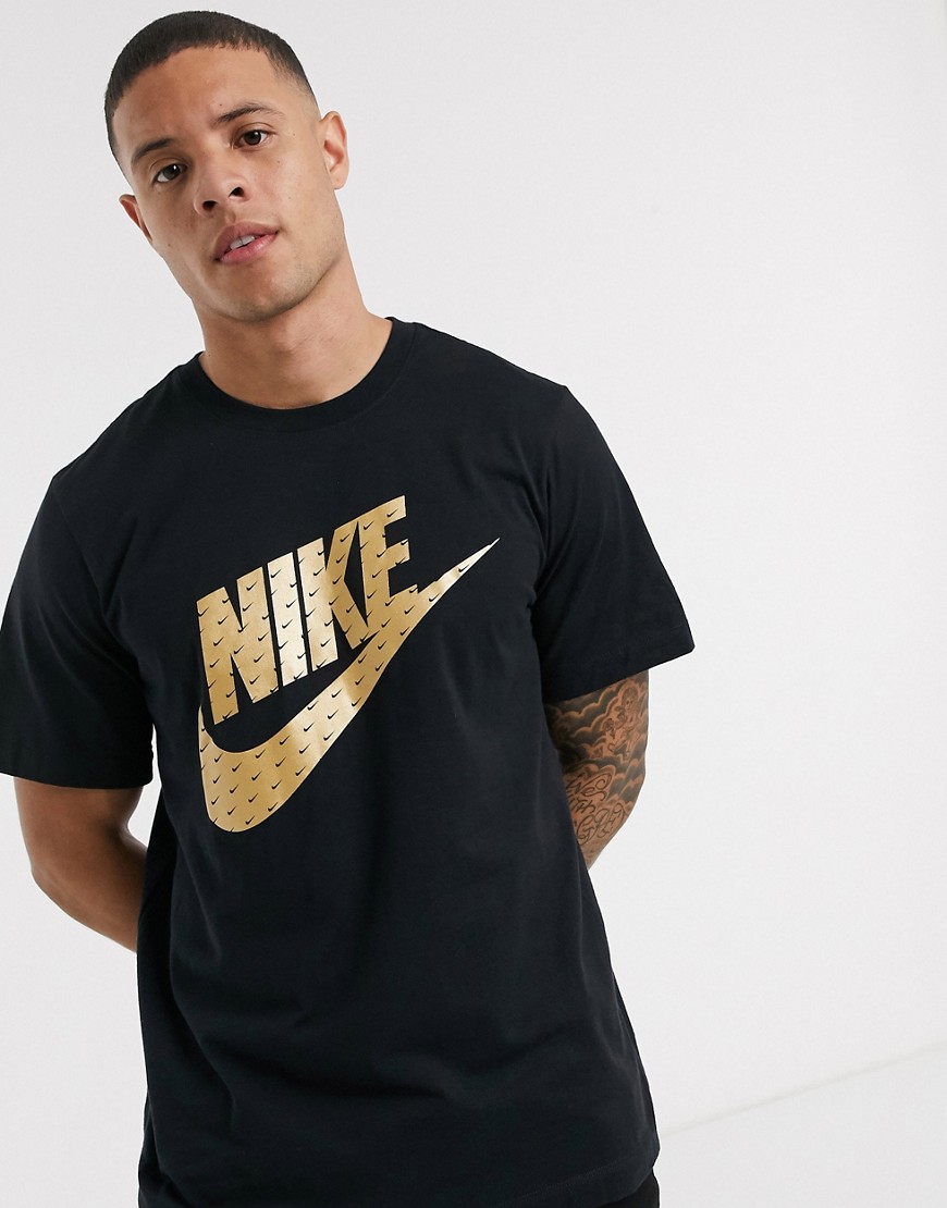 Nike metallic swoosh logo t-shirt in black