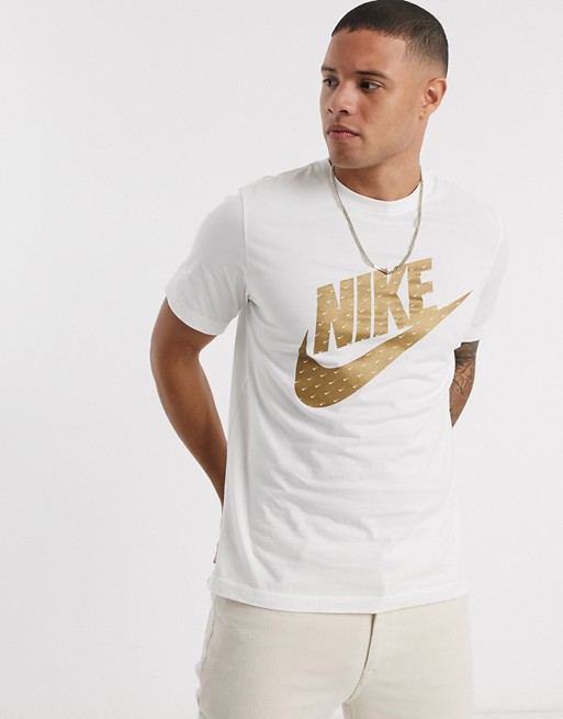 Nike metallic swoosh logo t-shirt in white | ASOS