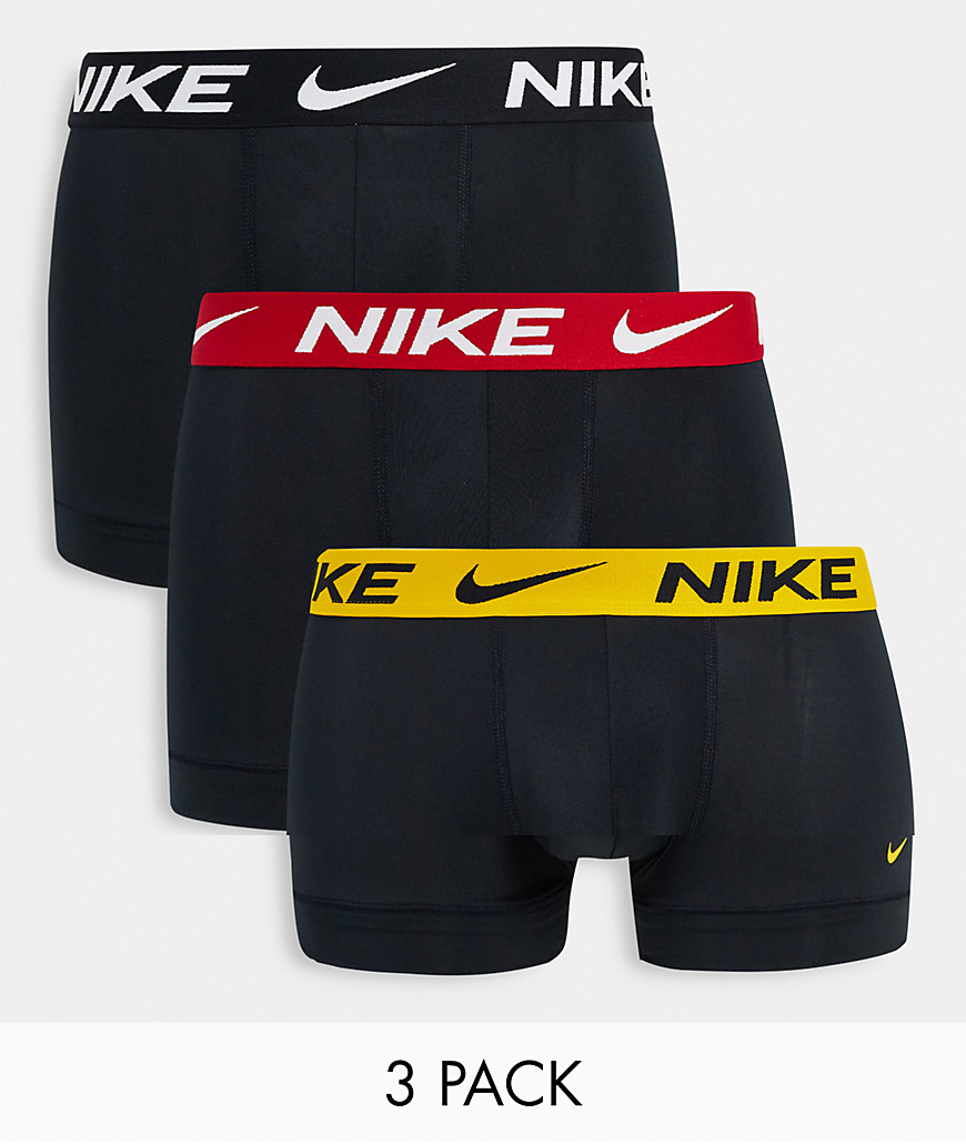 Nike microfiber 3 pack trunks in black with coloured waistband