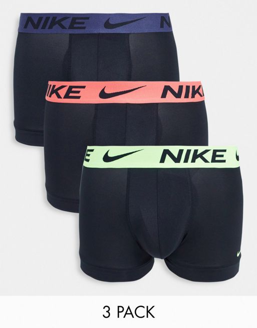 Nike microfibre 3 pack trunks in black with coloured waistband