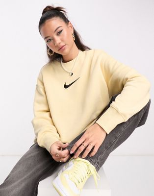 Nike midi swoosh fleece sweatshirt in pale vanilla - ASOS Price Checker