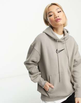 Nike - Midi Swoosh Phoenix - Felpa con cappuccio in pile color fossile lunare