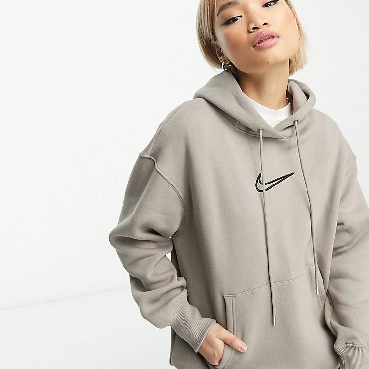 Nike Midi Swoosh fleece hoodie in moon fossil | ASOS