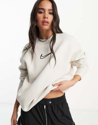 Nike Midi Swoosh phoenix fleece sweatshirt in light orewood brown | ASOS