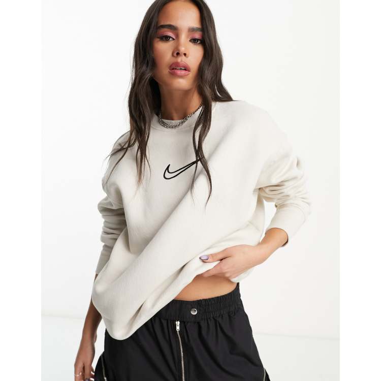 Nike varsity oversized crop sweatshirt in velvet brown