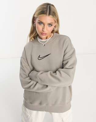 Nike Midi Swoosh phoenix fleece sweatshirt in moon fossil - ASOS Price Checker