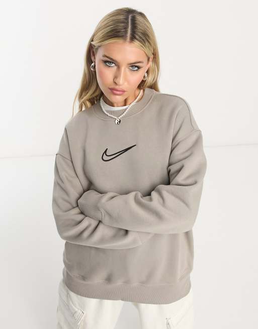 Nike Midi Swoosh phoenix fleece sweatshirt in moon fossil