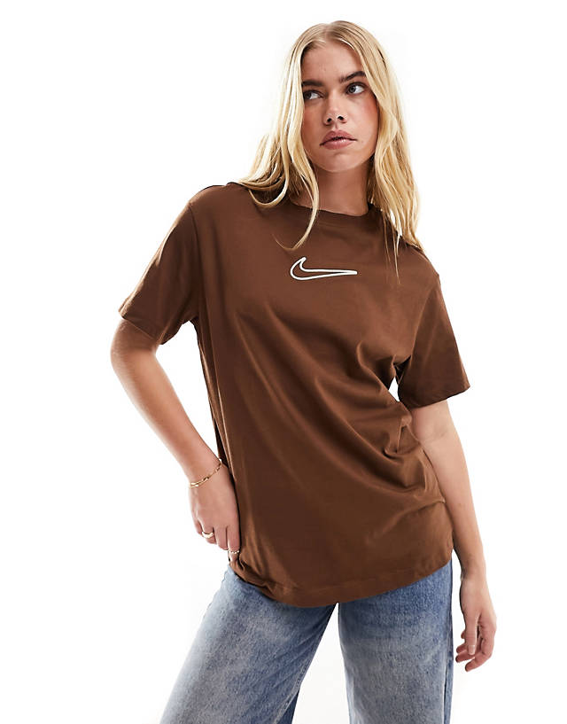 Nike - midi swoosh unisex oversized t-shirt in cacao brown