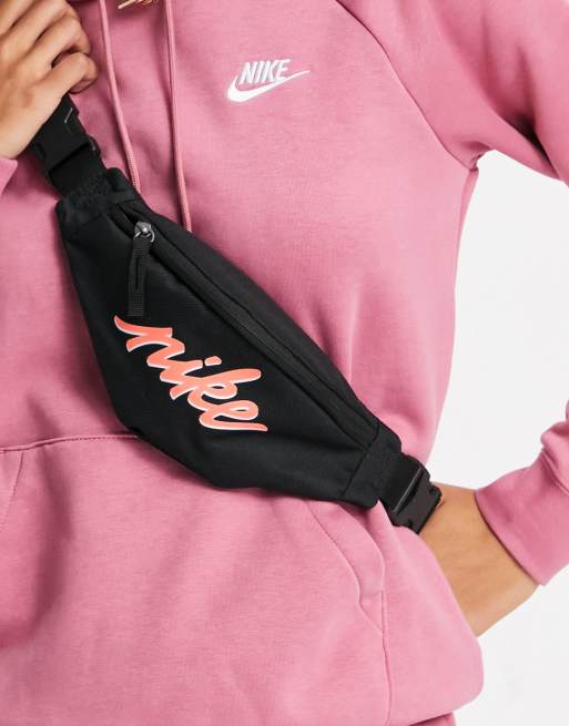 Nike mini heritage cross body fanny pack in black and orange | ASOS