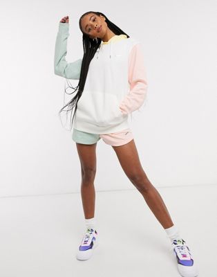 Nike mini metallic swoosh oversized colour block hoodie in multi-Pink