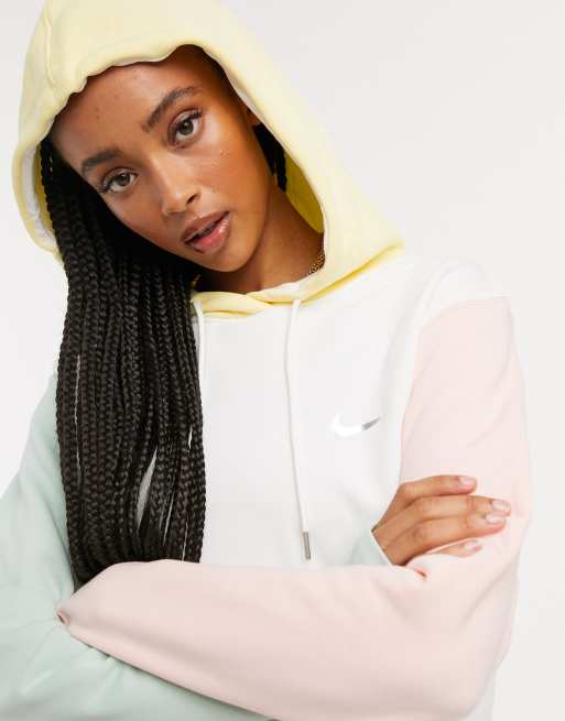 Nike mini metallic swoosh oversized colour block hoodie in multi