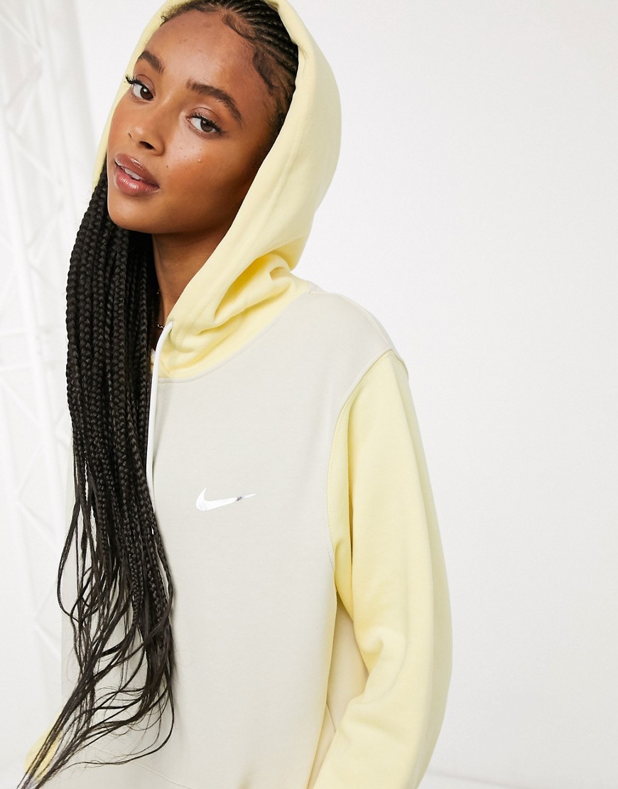 Nike mini metallic swoosh oversized colour block hoodie in tonal yellow