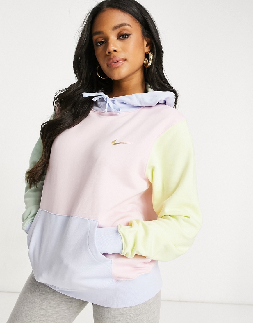 Nike mini metallic swoosh oversized pastel colour block hoodie-Multi