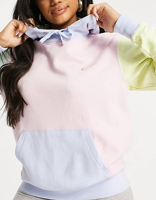 Nike mini metallic swoosh oversized pastel colour block hoodie