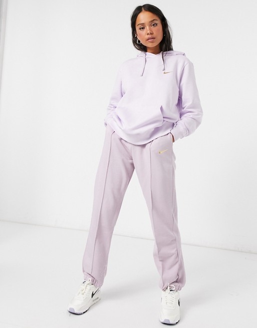 Nike mini metallic swoosh oversized pastel purple hoodie