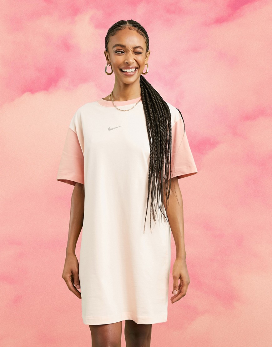 Nike mini metallic swoosh oversized t-shirt dress in tonal coral-Cream