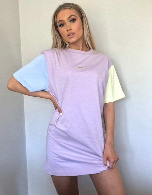 Nike mini metallic swoosh pastel colour block t-shirt dress