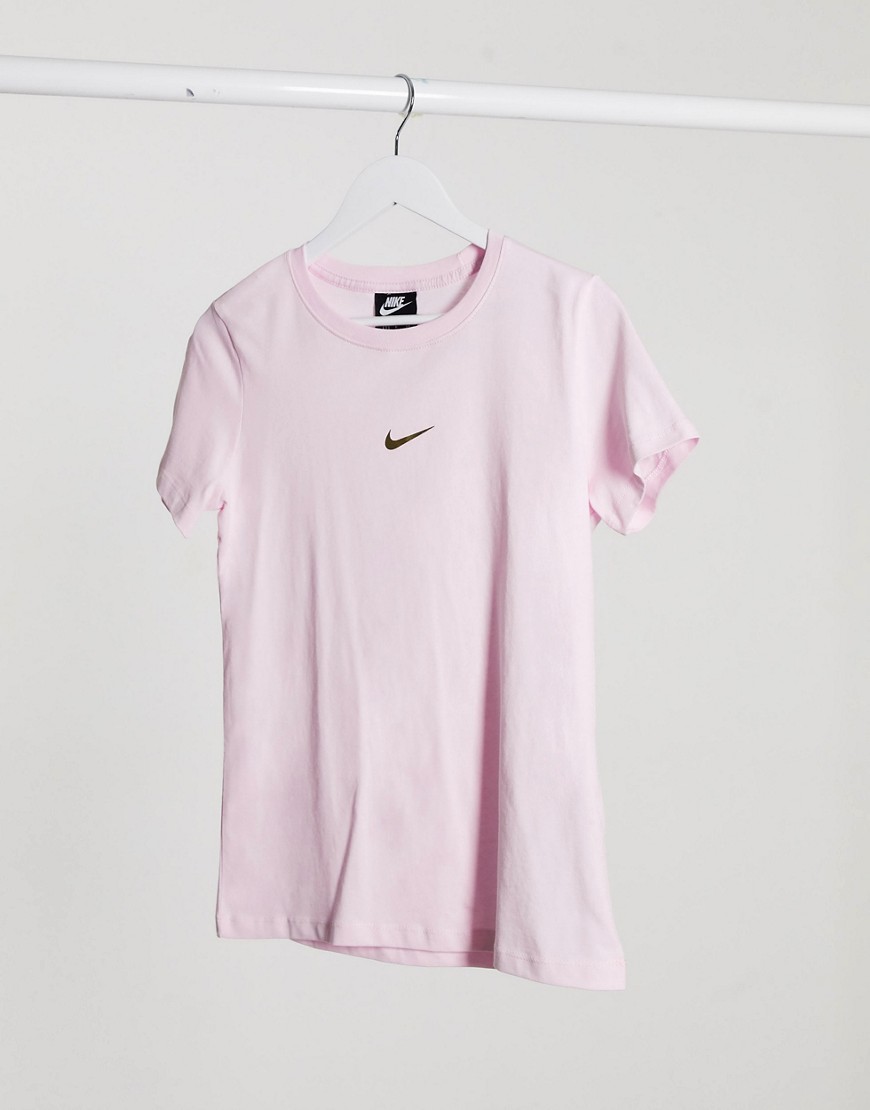 Nike mini metallic swoosh regular fit pastel pink t-shirt