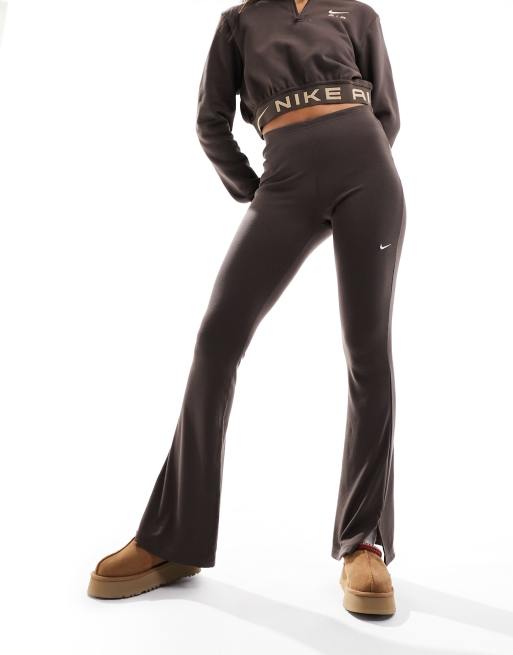 Buy Nike Brown Mini Chill Knits Ribbed Mid Rise Flared Leggings