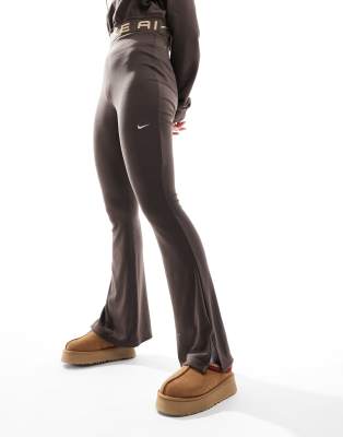 Buy Nike Brown Logo-tape High-waist Flared Leggings for Girls in