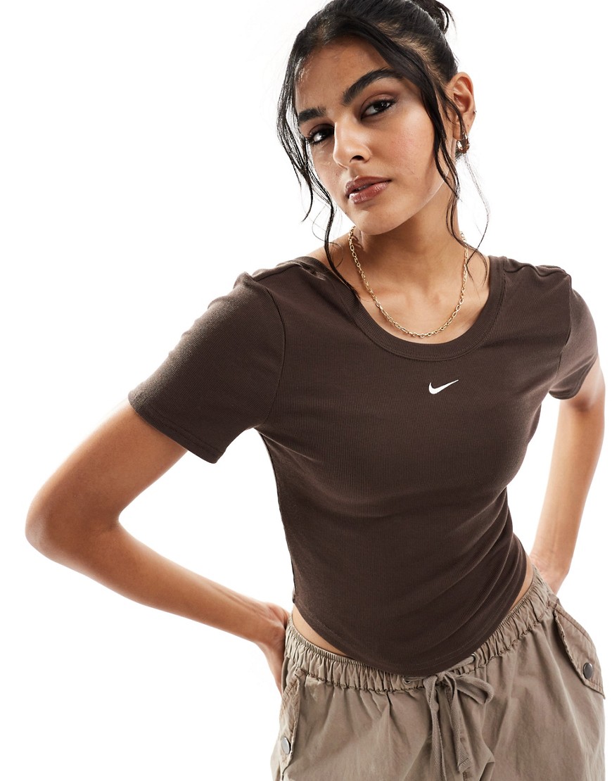 Nike Mini-ribbed Scoop Back T-shirt In Baroque Brown