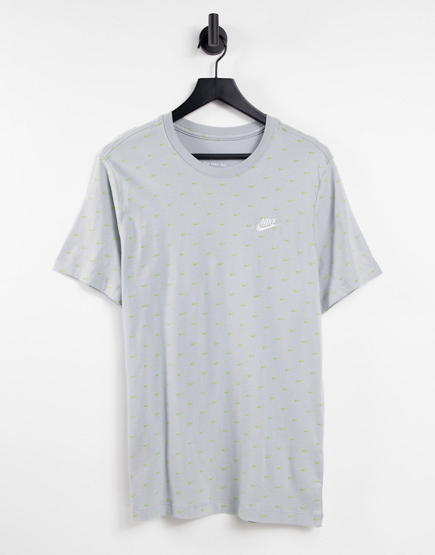 Nike Mini Swoosh all over print logo t-shirt in gray heather