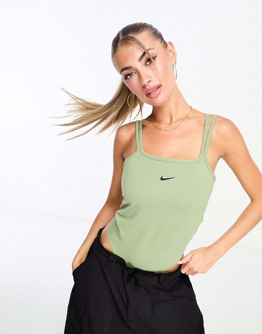 Nike mini swoosh cami bodysuit in oil green