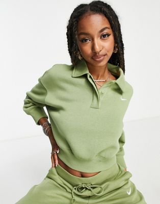 Nike mini swoosh cropped polo sweatshirt in alligator green - ASOS Price Checker