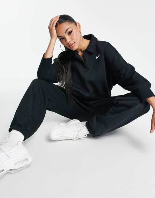 Nike mini swoosh extra oversized crop sweatshirt in black and sail