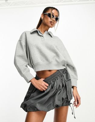 Nike mini swoosh cropped polo sweatshirt in grey and sail - ASOS Price Checker