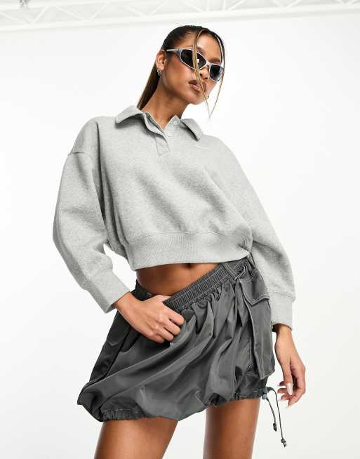 Nike mini swoosh cropped polo sweatshirt in grey and sail | ASOS