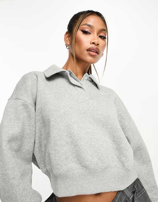 Nike mini swoosh cropped polo sweatshirt in grey and sail ASOS