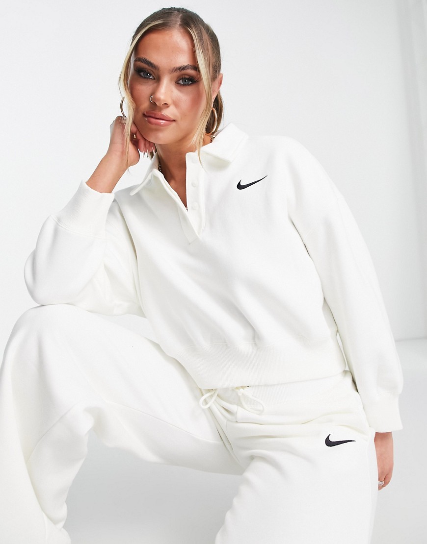 Nike mini swoosh cropped polo sweatshirt in sail white
