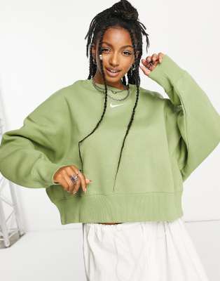 Nike mini swoosh extra oversized crop sweatshirt in alligator green | ASOS