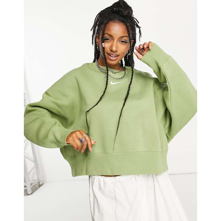 Nike mini swoosh extra oversized crop sweatshirt in alligator green ASOS