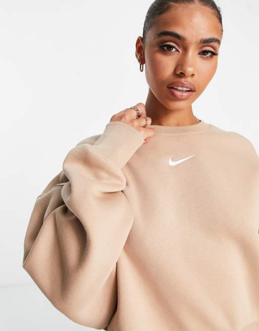 Nike mini swoosh oversized boxy light beige sweatshir new arrivals