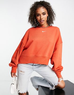 Nike mini swoosh extra oversized crop sweatshirt in mantra orange