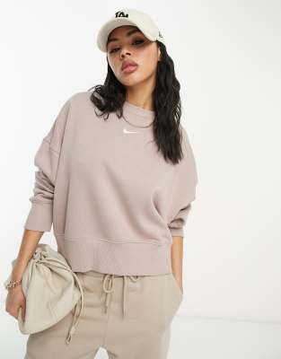 Nike Mini Swoosh extra oversized crop sweatshirt in taupe-Grey