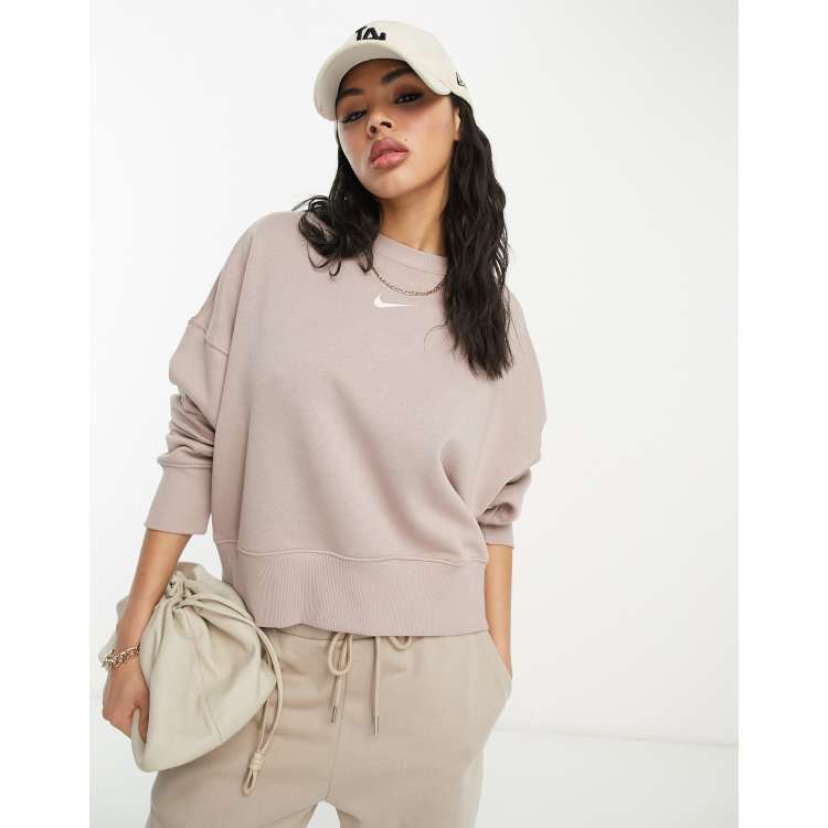 Nike mini swoosh oversized cropped light beige sweatshir new arrivals