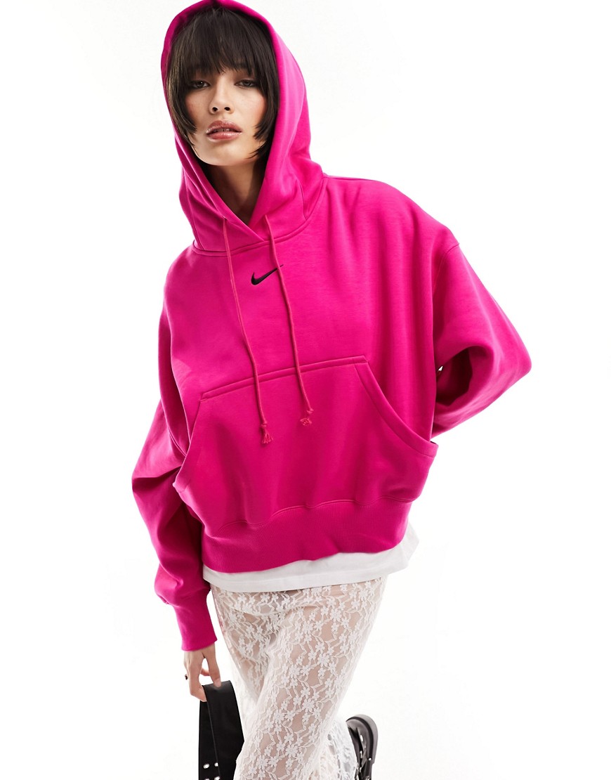 Nike mini swoosh extra oversized fleece cropped hoodie in fierce pink