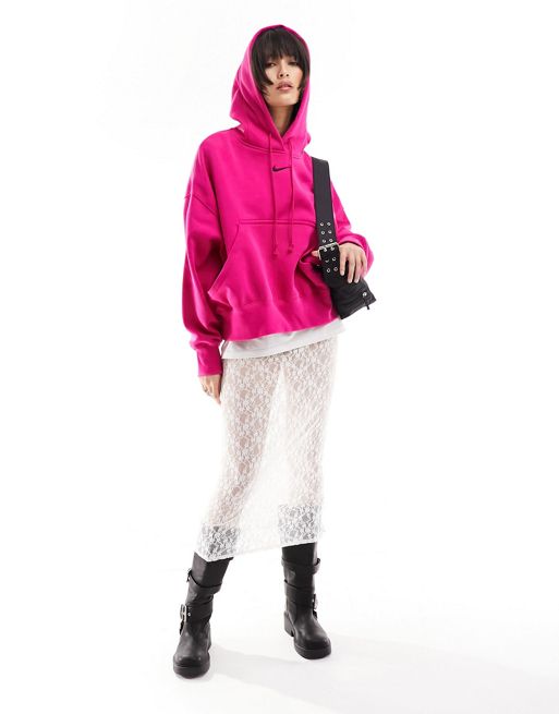 Nike mini swoosh extra oversized fleece cropped hoodie in fierce pink