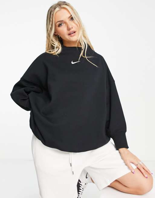 Nike mini swoosh extra oversized mock neck sweatshirt in black and sail