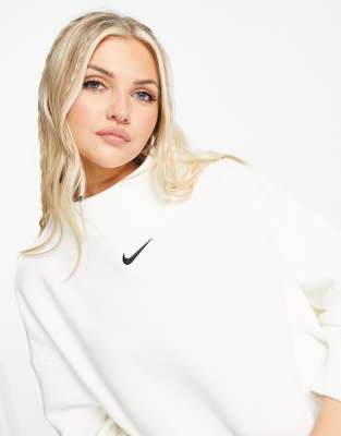 Nike mini swoosh extra oversized mock neck sweatshirt in sail white | ASOS