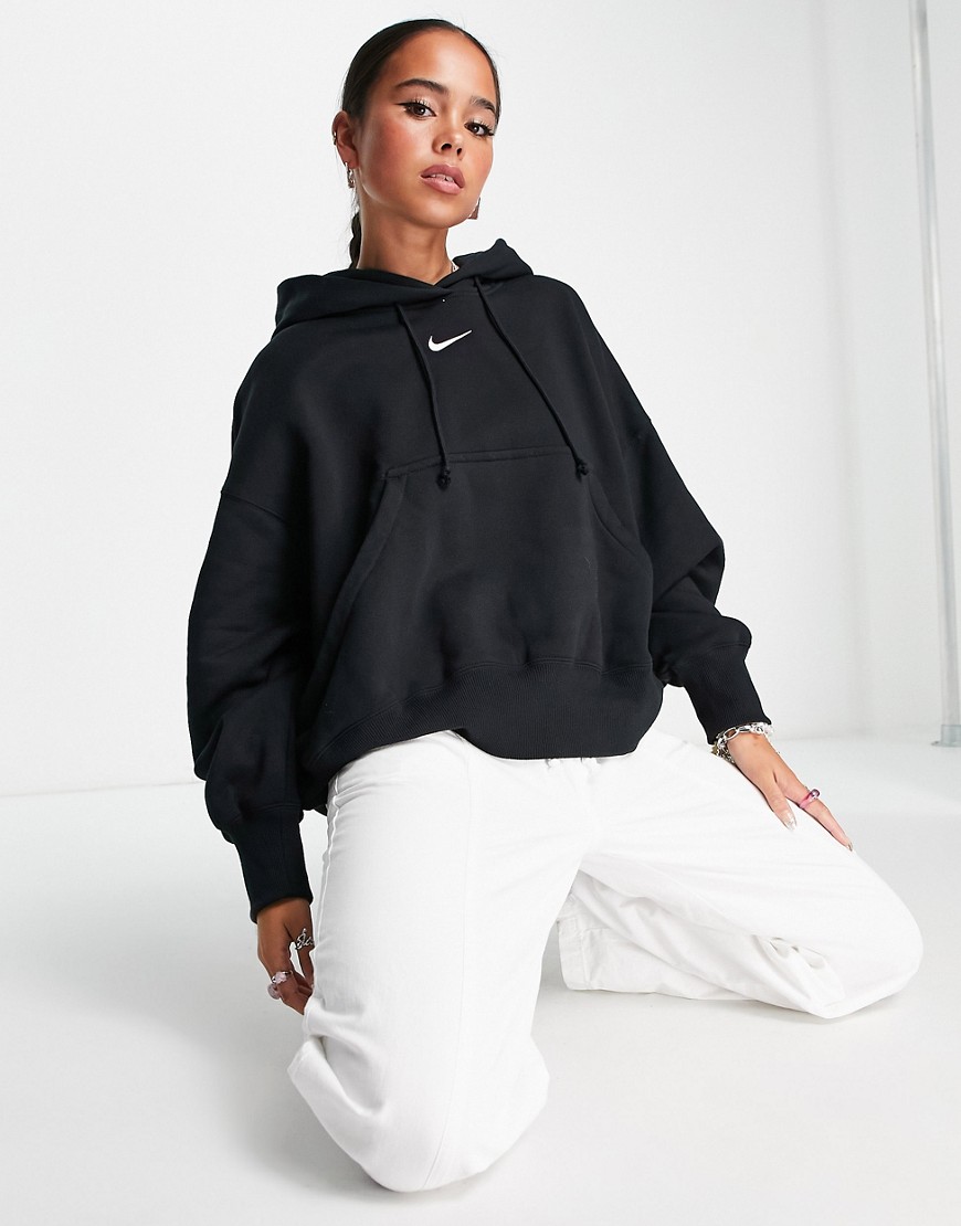 Nike mini swoosh extra oversized pullover hoodie in black and sail