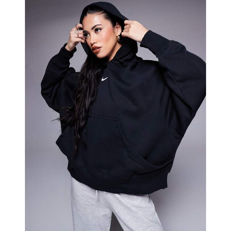 Nike mini swoosh extra oversized pullover hoodie in black and sail