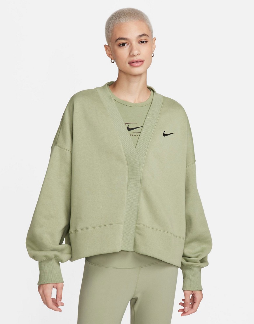Nike Mini Swoosh Fleece Cardigan In Oil Green