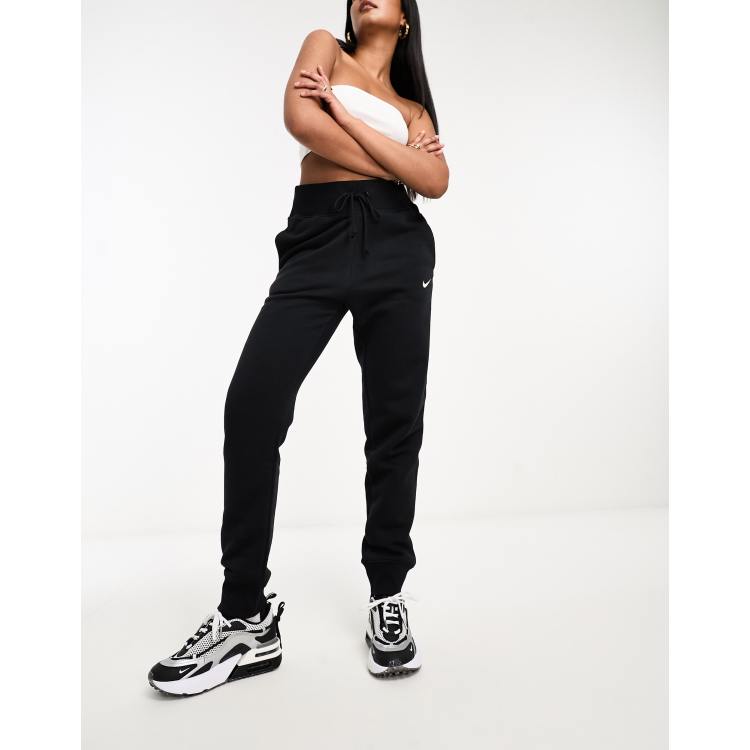 Nike mini swoosh high waisted wide leg joggers in black, ASOS