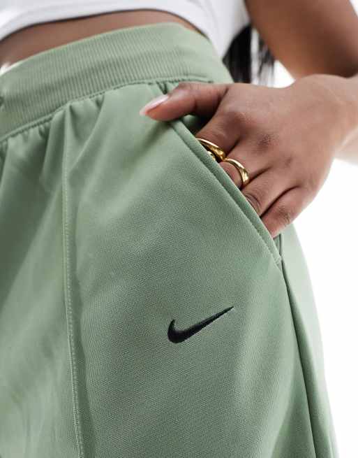 Nike mini swoosh high rise wide leg jersey trousers in oil green